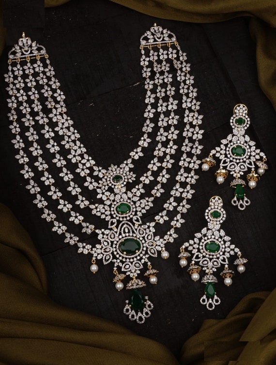 Emerald and Diamond Necklace Set cubic Zirconium Set real Diamond Replica statement Necklace statement Necklace cz Necklace indian Cz Set. Etsy UK