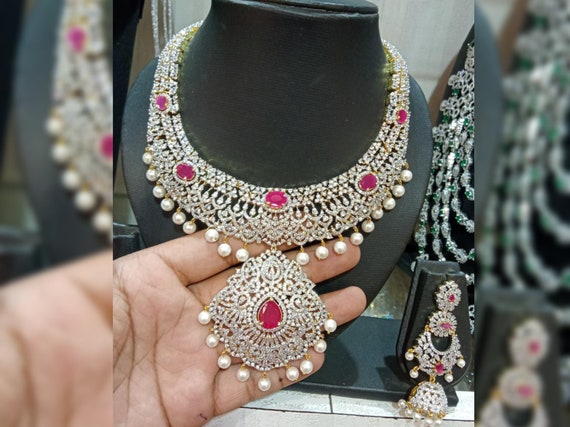 American Diamond Studded Indian Bridal Necklace Set