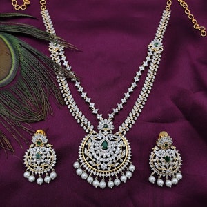 Two-layer emerald AD necklace set/Bridal necklace/Indian statement necklace/India CZ jewelry/Imitation Diamond necklace/Pakistan jewelry