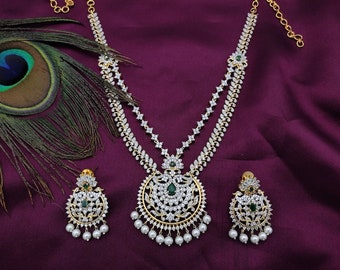 Two-layer emerald AD necklace set/Bridal necklace/Indian statement necklace/India CZ jewelry/Imitation Diamond necklace/Pakistan jewelry