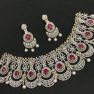 Gold Plated Wedding Choker Set | CZ & Ruby Bridal Jewelry