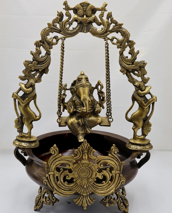真鍮製ガネーシャ・ジュラ・ウルリ | ボウル付きガネーシャ神ブランコ