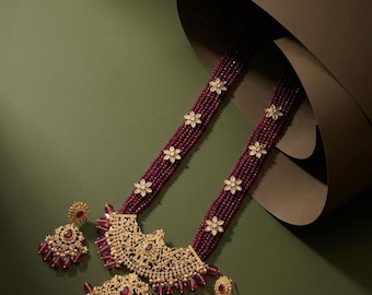 Emerald Beaded Bridal Necklace Set with CZ Floral Pendant