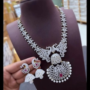 Cz necklace/American Diamond Necklace/indian jewelry/Emrald Necklace/Ruby Necklace/Long Haram/Ad Necklace/Cz Haram/Diamond Model/haram