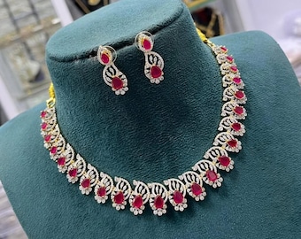 Bridal Choker Set, Gold Plated Indian Jewelry