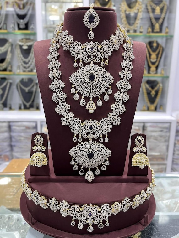 Bridal Jewelry Set| Indian Jewelry American Diamonds Emerald Green