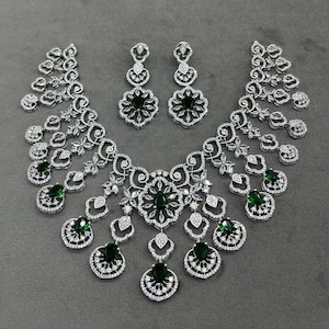 American Diamond Necklace Set / CZ Necklace/Indian Jewelry/Bollywood Jewelry/AD necklace/Silver pink