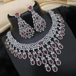 American Diamond Necklace/ Indian Jewelry/ CZ Jewelry/ Indian Necklace/ CZ Earrings/ Pakistani Jewelry/ Statement Necklace/ Trendy necklace