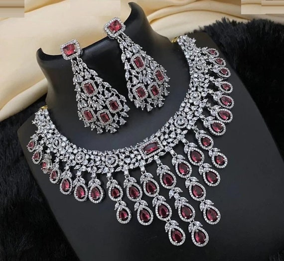 American Diamond Necklace Indian Jewelry CZ Jewelry Indian