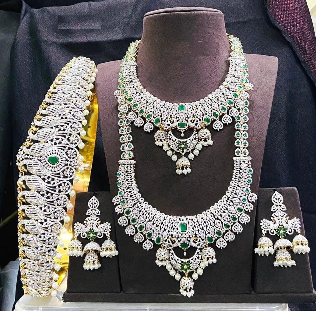 American Diamond Bridal Full Set Emerald Diamond Necklace - Etsy