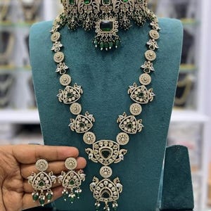 Elegant Green Stone Bridal Necklace Set | Traditional Kundan & CZ Jewelry