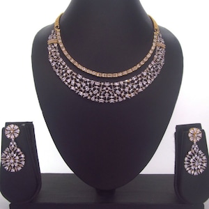 Südindisches Schmuckset / Indien AD kante Halskettenset / vergoldetes CZ indisches Schmuckset / Tempelschmuck / Hochzeitsset / traditionelles Set / kurzes Set