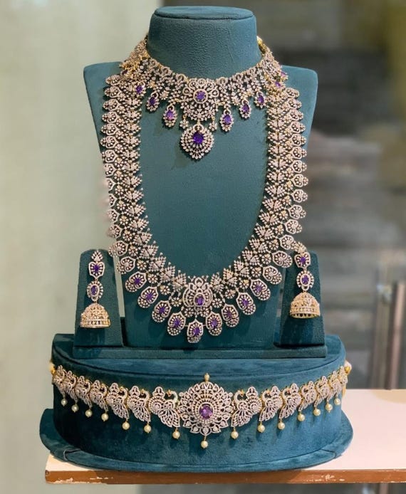 Emerald American Diamond Indian Bridal Necklace Set - Etsy