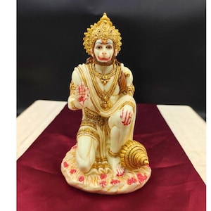Elegant Hanuman Ji Idol in Kneeling Pose | Marble Finish Bajrangbali Statue  Hindu God Figurine for Home Temple Gift  Vastu Decorative Murti