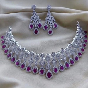 American DIAMOND jewelry, American diamond necklace earrings combo,Sabyasachi wedding necklace,engagement necklace,cz ad necklace set.