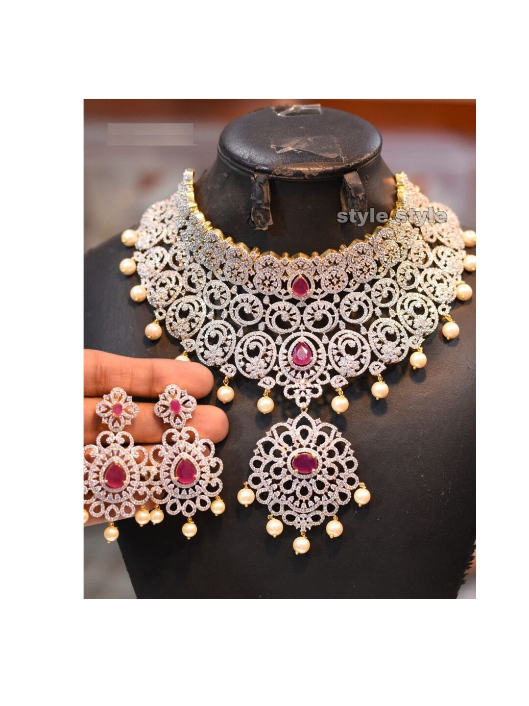 Buy Heavy Bridal Choker Set, Engagement Choker Set, Ad Diamond Neck Choker,  Statement Necklace Set, Wedding Jewelry, Emerald Choker, Ruby Choker