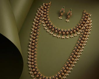 Temple Jewelry Long Haram Set with Lakshmi Pendant