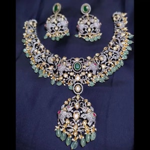 Royal Sabyasachi Wedding Necklace set/Pink and mint aqua Gold Plated Kundan set/FineAhmedabadi  wedding set/Elegant Bridal kundan set