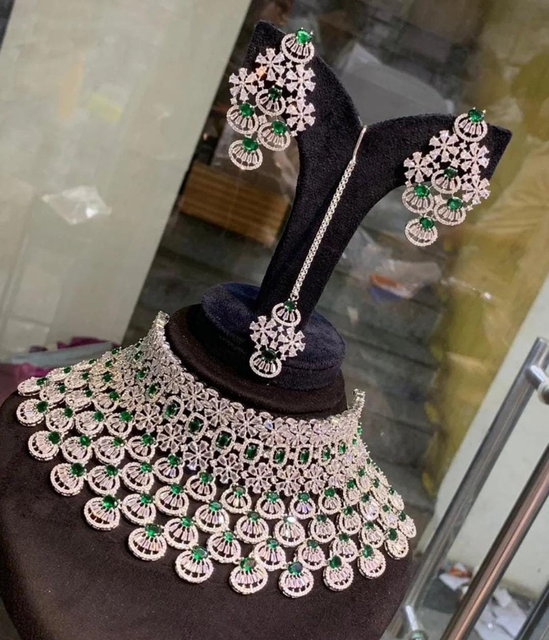 American DIAMOND Choker NECKLACE Set With Earring Combo, Cz Stone Made  Designer, Indian Bridal Necklace, Dangle Earring Fashion