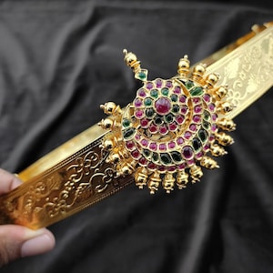Kempu locket gold hip belt/one gram gold waist belt/emerald gold hipbelt/India traditional hipbelt/Antique hip belt/Sash gold belt/gold belt
