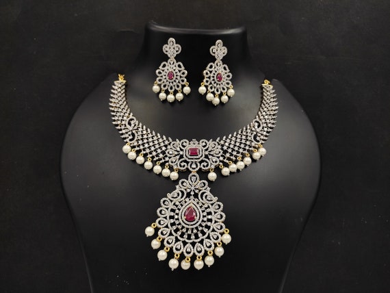 GJ polish AD necklace set/India Bridal AD necklace set/Ruby and emerald necklace set/Statement necklace/Pakistani jewelry/wedding jewelry