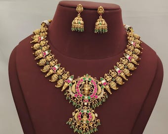 Lakshmi Pendant Necklace Set | Gold Plated Bridal Jewelry