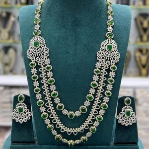 Elegant Emerald Green & CZ Stone Bridal Necklace Set - Premium Wedding Jewellery