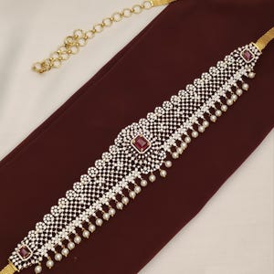 AD Adult size Vaddanam/ chain type Indian waist belt/ Kamar band/CZs & Ruby Traditional Jewelry/ Indian Jewelry/party wear hip belt.