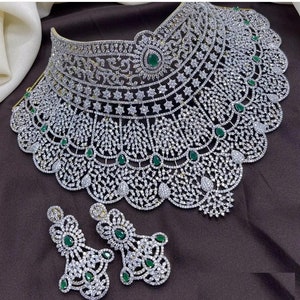 Bridal chocker/India jewelry/Bridal jewelry/Ruby Studded American Diamond Necklace/Pakistan Jewelry/Statement Necklace/CZ Jewelry Set.