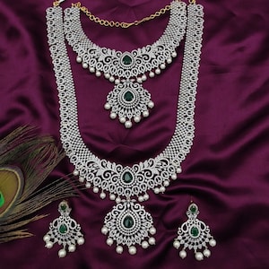 AAA bridal necklace and haram set/American Diamond Short and Long Combo NecklaceSet/India Bridal CZ Jewelry/wedding jewelry/Pakistan Jewelry