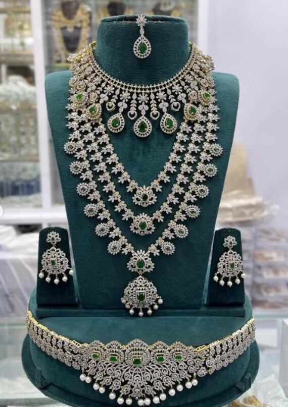 Ruby CZ Wedding Jewelry Set | Gold-plated Bridal Necklace 