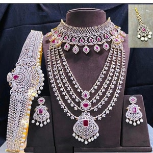 AD Diamond Necklace | Emerald 4 layer CZ Long Necklace | Indian bridal Jewelry | Pakistani Jewelry | Long Necklace| Statement Jewelry |