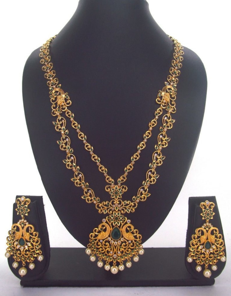 I Jewels 18K Gold Plated Indian Moti Mala Necklace Set - Green Beaded Pearl Bollywood Wedding Jewelry - View #2