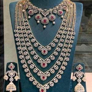 Necklace set/AD South Indian full bridal necklace set/Statement Necklace/north India jewelry/wedding jewelry/Pakistan Jewelry/AAA Set