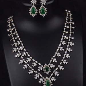 Silver Indian Necklace Set /AD Necklace Set/ Indian Reception Set /CZ Choker/ party wear Necklace Set .