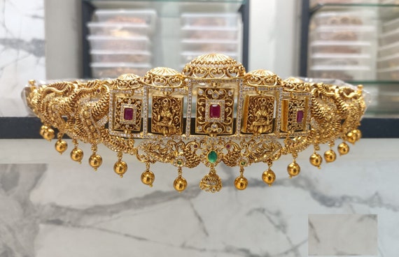 Beautiful Gold Finish Goddess Nakshi Adult Vaddanam or Hip Belt/women Wear  Waist Belt /saree Hip Belt/india Wedding Jewelry/india Vaddanam. 