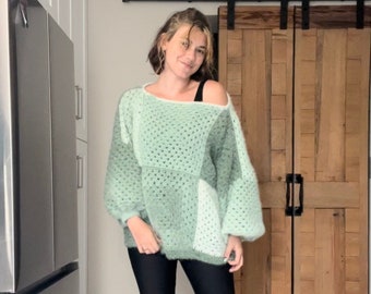 FuzzyWuzzy Sweater - CROCHET PATTERN ONLY - Fuzzy Oversized Granny Square Sweater