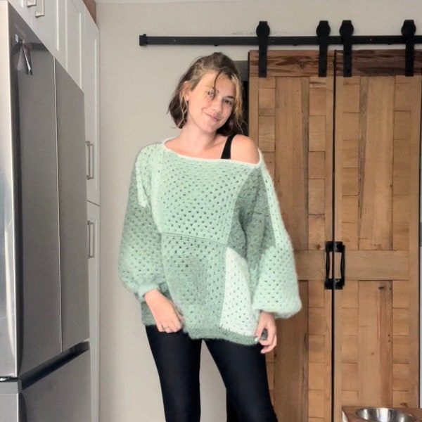 FuzzyWuzzy Sweater - CROCHET PATTERN ONLY - Fuzzy Oversized Granny Square Sweater