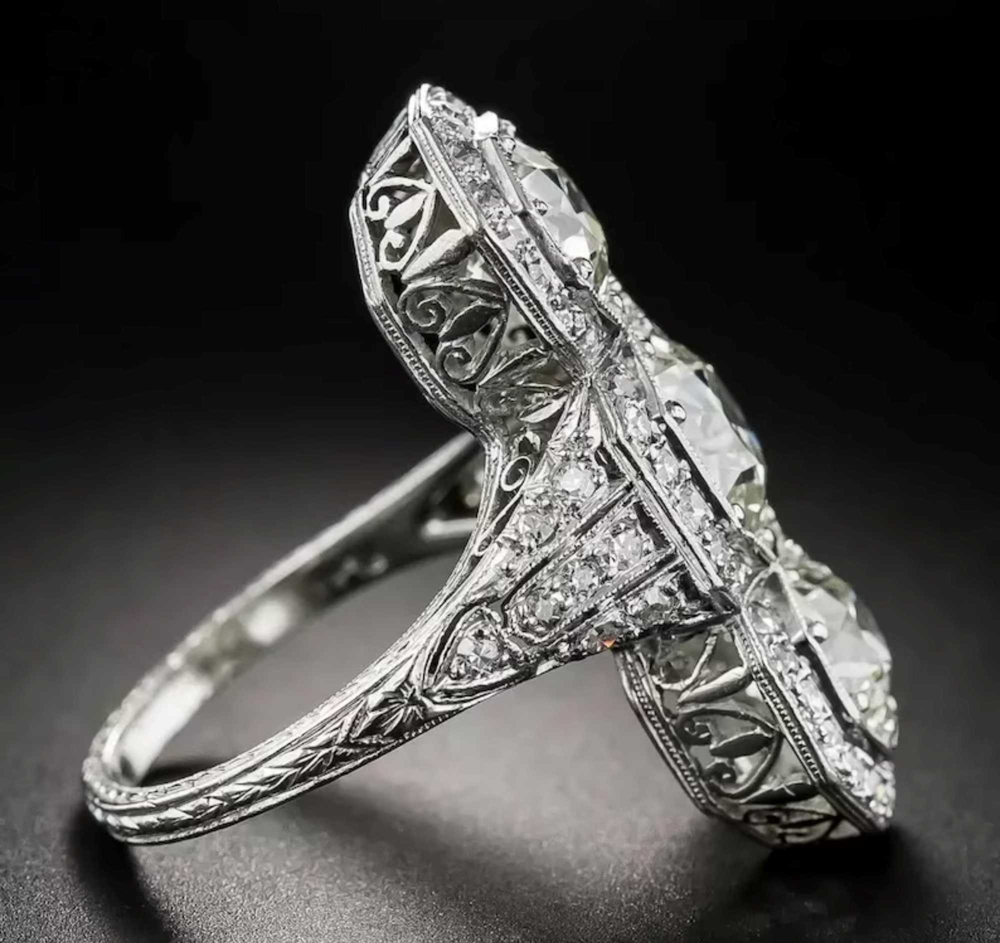 Vintage Three Stone Wedding Ring, Edwardian Women's Dinner Ring ...