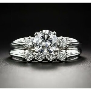 2.20Ct White Round Wedding Ring Set, Vintage Bridal Ring Set, Three Stone Bridal Ring Set, Anniversary Gift Ring Set For Wife