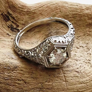 Vintage Style Filigree Ring, 1920 Edwardian Style Vintage Ring, Floral Design Silver Ring, Antique Hexagon Shape Ring