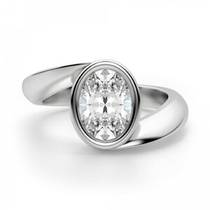 Solitaire Oval Diamond Ring, Bezel Set Diamond Wedding Ring, Antique Bypass Shank Engagement Ring, Fancy Style Birthday Gift Ring, For Wife