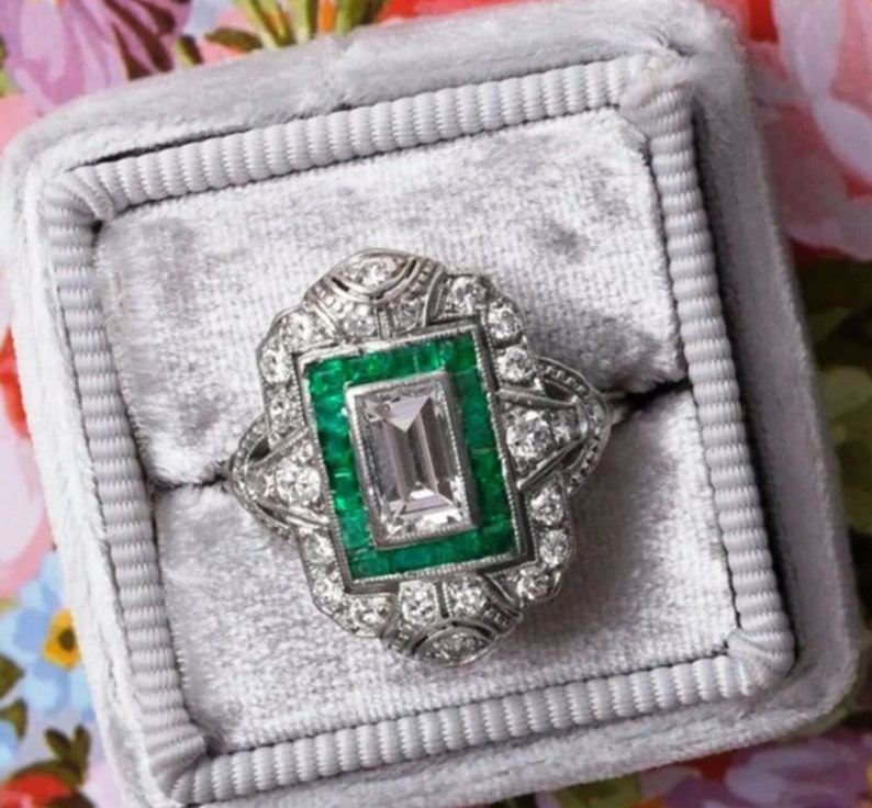 Vintage Bezel Set Engagement Ring Multirow Halo Wedding Etsy