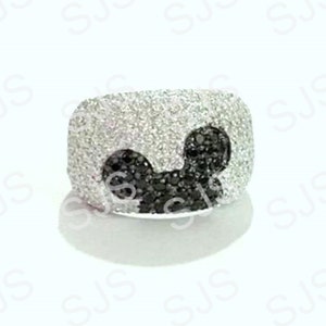 Mickey Mouse Cartoon Face Ring, Black White Diamond Disney Ring, Mickey Ring, Disney Design Ring, Birthday Gift Ring