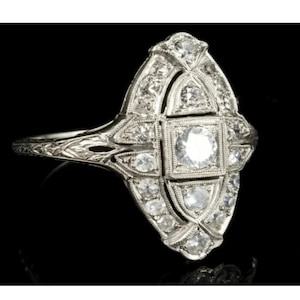 1930&#39;s Vintage Engagement Ring, Unique Bezel Set Wedding Ring, Antique Edwardian Ring, Halo Set Mid-Century Ring For Women