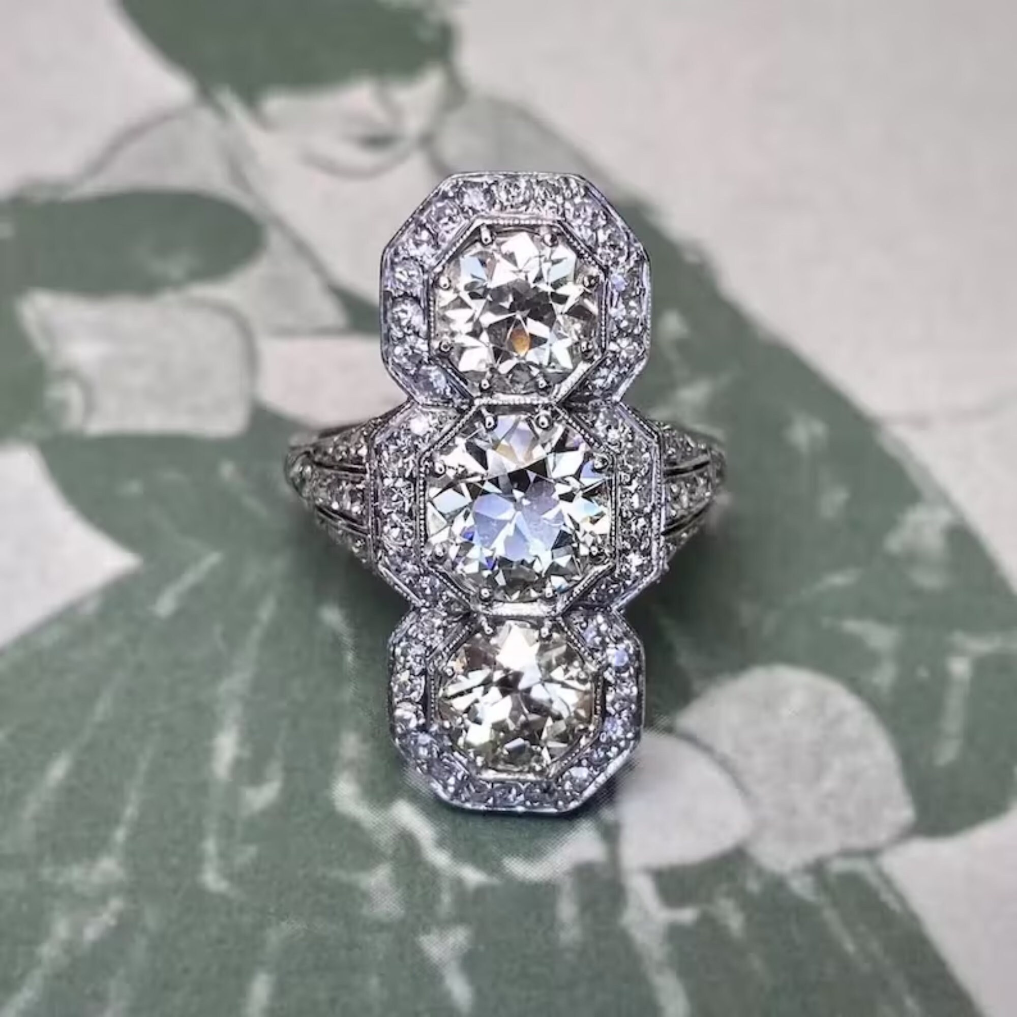 Vintage Three Stone Wedding Ring, Edwardian Women's Dinner Ring ...