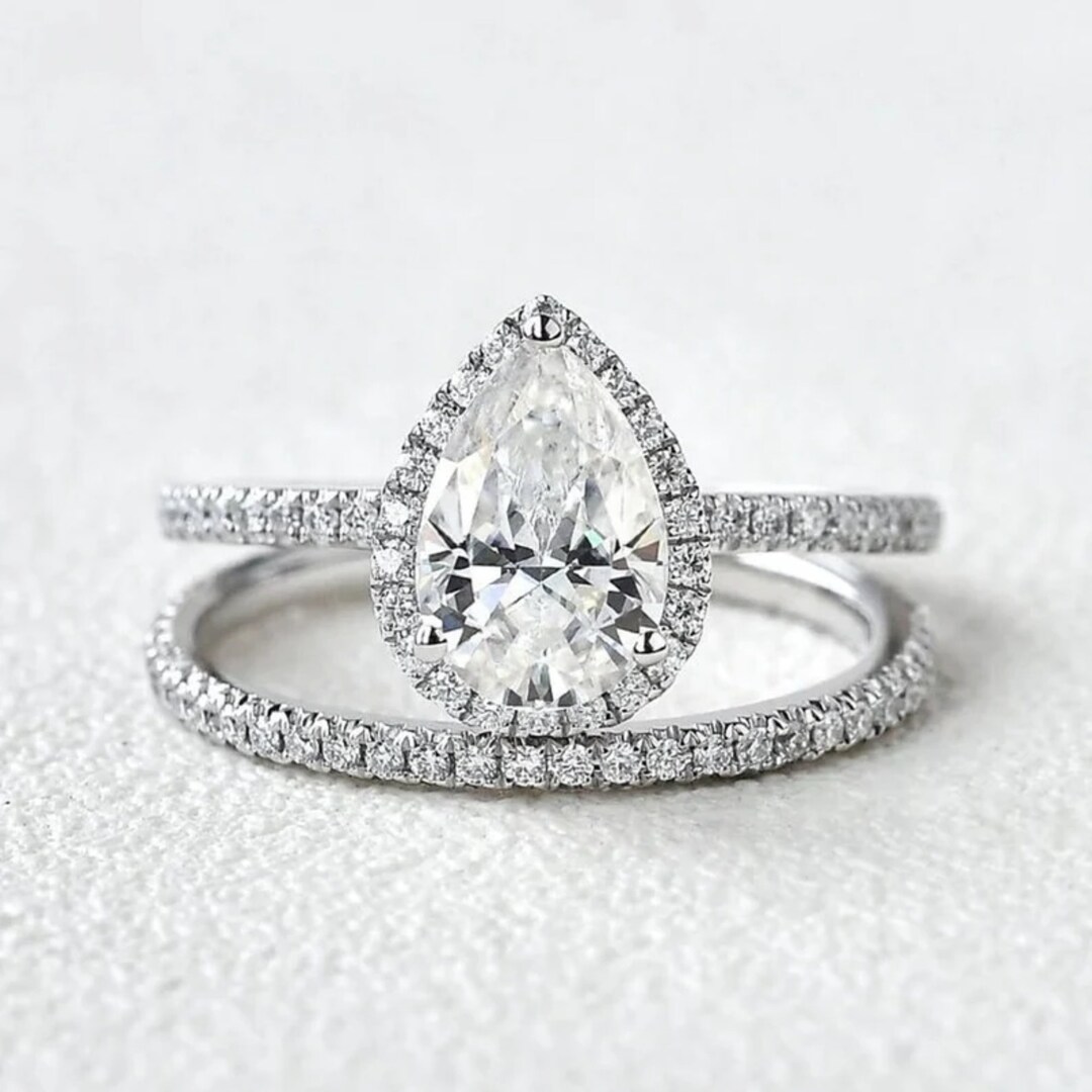 2.50ct Pear Cut Diamond Engagement Ring With Eternity Ring, Halo Set ...