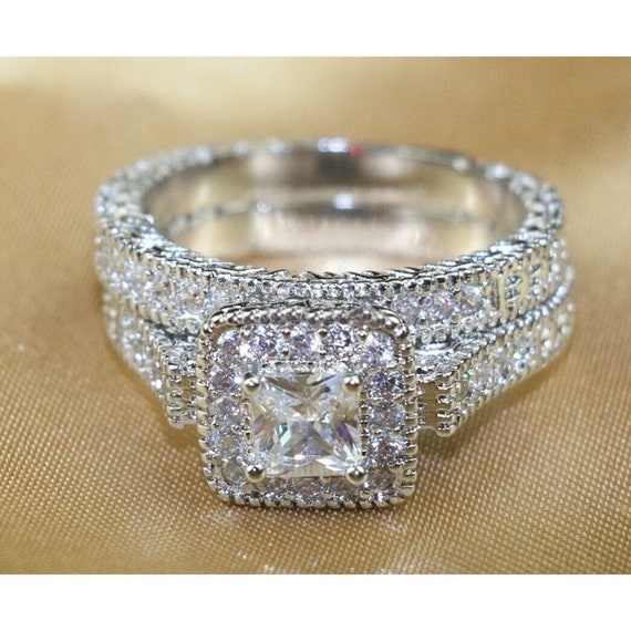 Halo Setting Engagement Ring 2.35ct Princess White Diamond Etsy