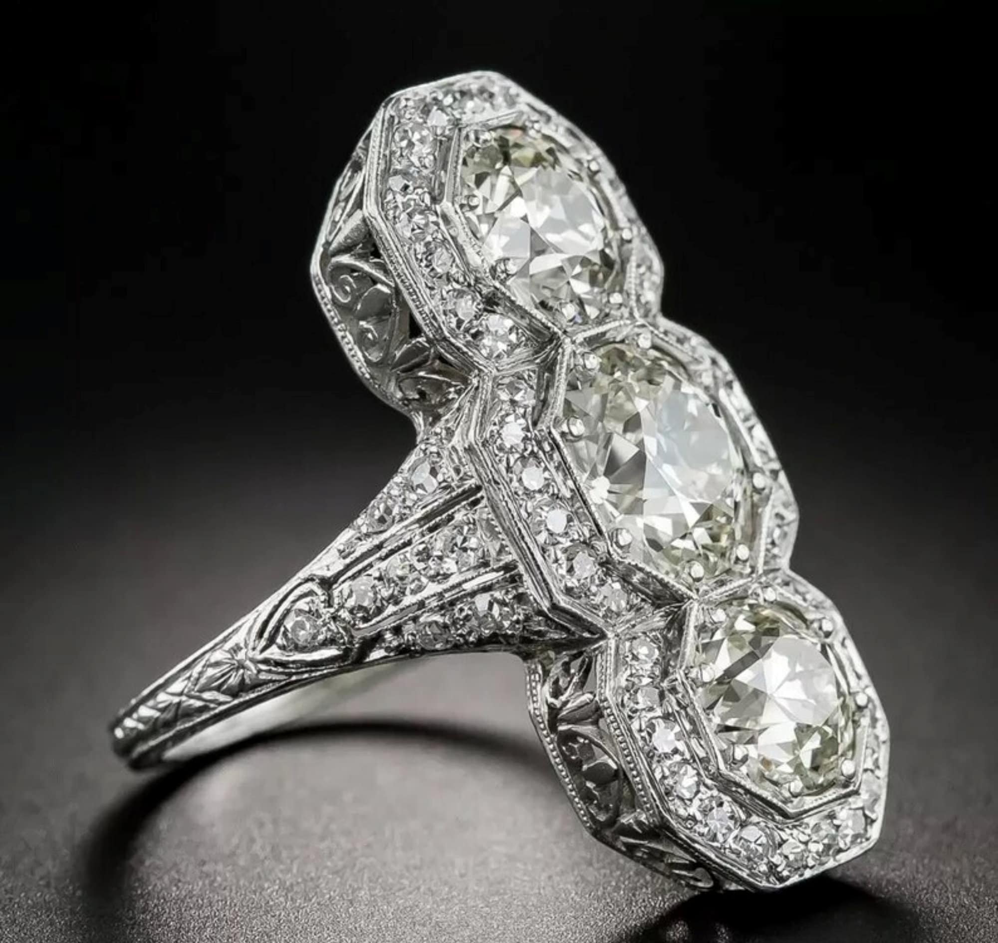 Vintage Three Stone Wedding Ring, Edwardian Women's Dinner Ring ...