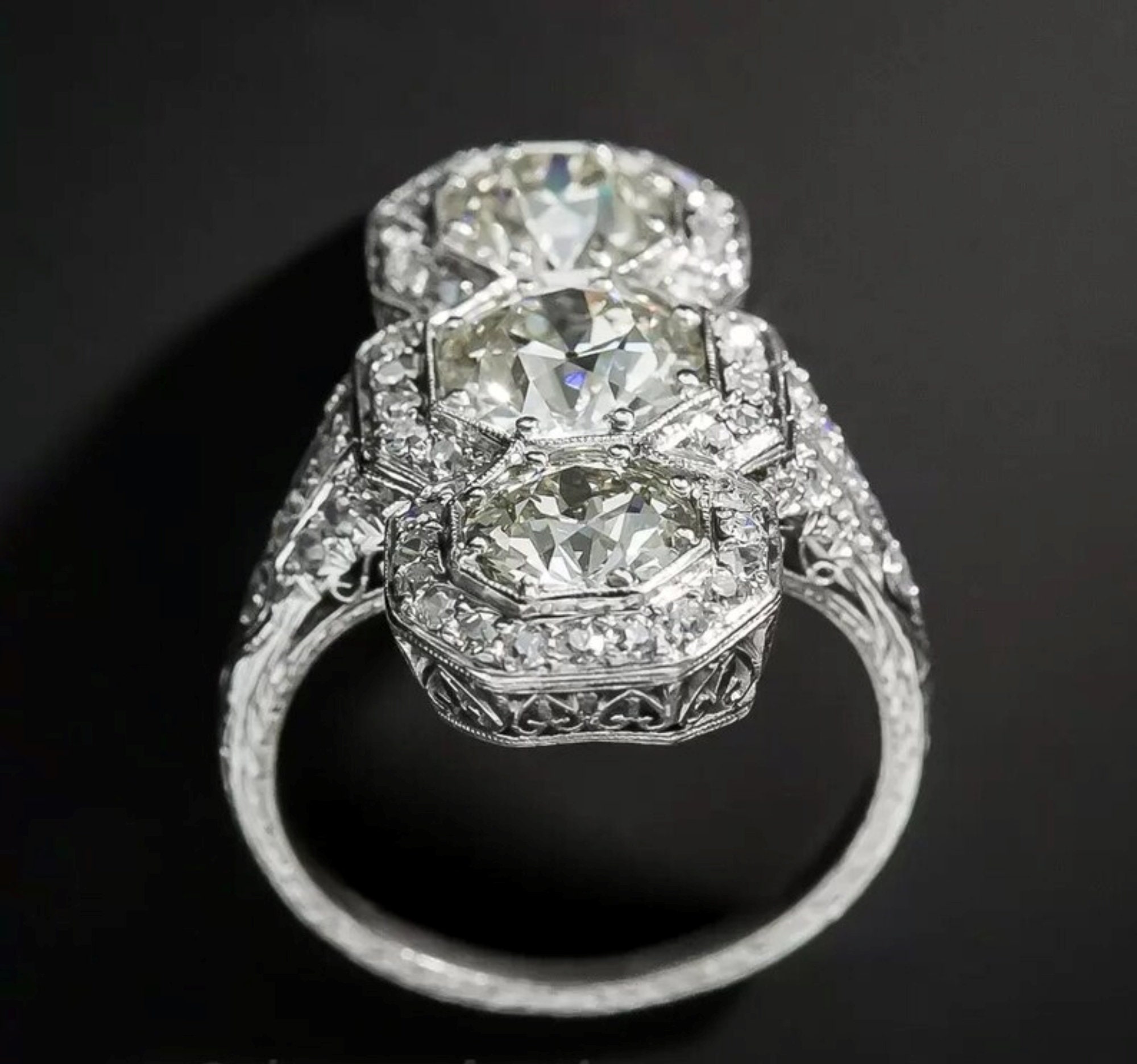 Vintage Three Stone Wedding Ring, Edwardian Women's Dinner Ring ...